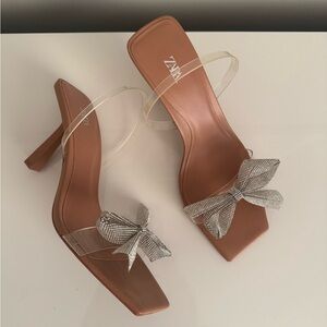 Zara Tan Heels with Silver Bow